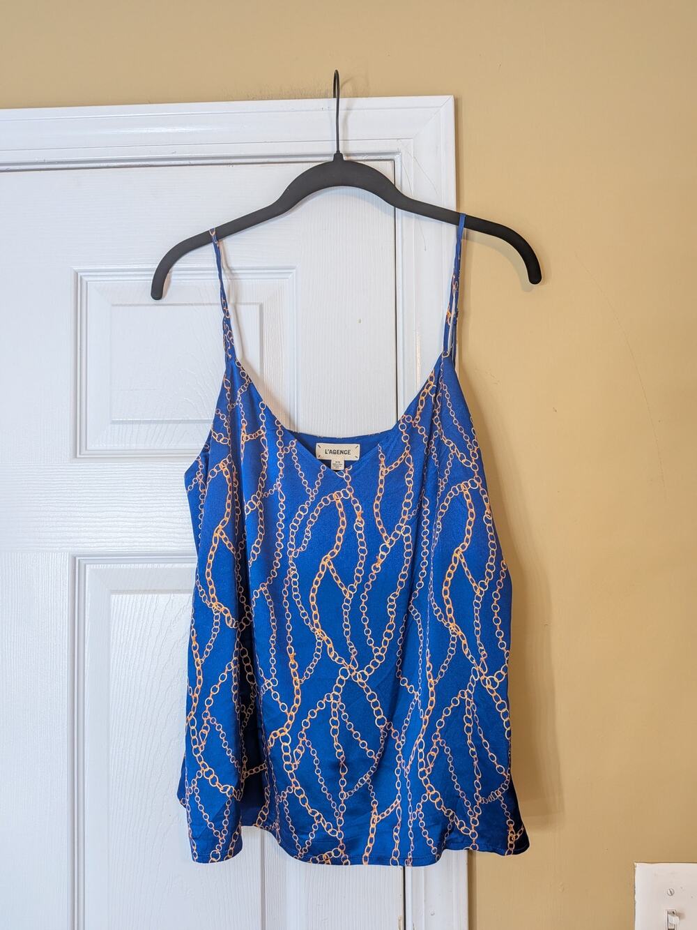L’AGENCE Blue Silk Chain Print Camisole Top Size Medium Luxury Tank Top